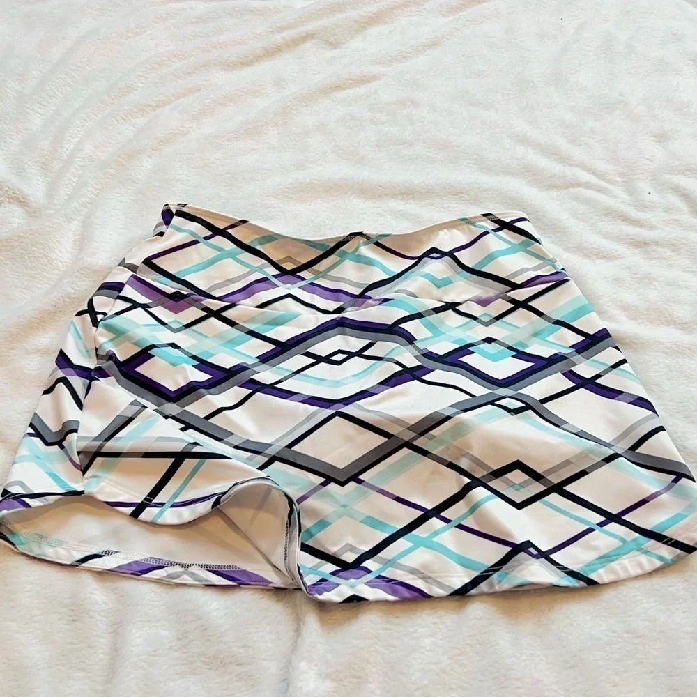 K-SWISS Plaid Skort Lined White Black Blue Purple Women’s Small Pull On Stretchy